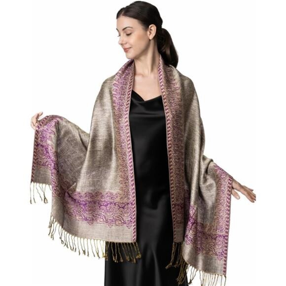 Elegant Reversible Paisley Shawl Wrap Scarf Brown - Picture 1 of 6